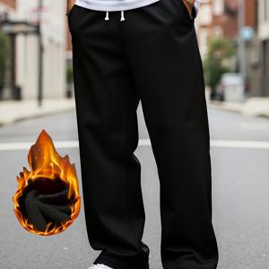 TEMU 남성용 보온 겨울 조거 팬츠, 두꺼운 원단 & 신축성 허리밴드/드로스트링 - 스트레이트룩 루즈핏 트레이닝 짐바지, 아웃도어, 데일리웨어용 - 기계 세탁 가능 보온 운동복