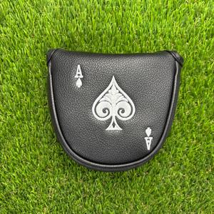 TEMU 클래식 블랙 화이트 골프 퍼터 헤드커버, 스트립과 반원형 랩으로 퍼터 헤드 보호, 포커 에이스 자수, 내마모성 및 스크래치 방지, 실용적인 골프 보호용품