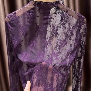 TEMU 2025년 신상 여성용 시스루 메쉬 긴팔 탑, 하프 하이 칼라 및 레이스 레이어링, 봄, 여름, 가을용