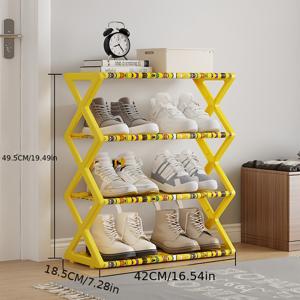 TEMU 4단 접이식 신발 정리대 | 간편한 설치, 높은 하중 용량, 비방적 원단 선반 및 골드 튜브 커넥터로 공간 절약형 디자인