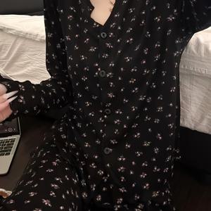 TEMU 일본식 달콤하고 편안한 플로럴 프린트 여성용 파자마 세트, 신상 봄/가을 긴팔 긴바지 홈웨어 잠옷 세트|파자마