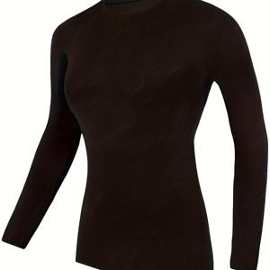 TEMU 여성용 고탄력 퀵드라이 압박 긴팔 티셔츠 - 체육관, 야외 및 사계절 착용용 수분 흡수 스포츠 웨어 - 솔리드 컬러 라운드넥 액티브웨어 탑, 내구성 있는 스포츠복