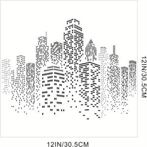 TEMU 도시 풍경 스타일 라인 스텐실 12x12