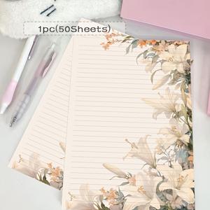 TEMU 1개 (25/50매) 흰색 백합 꽃 라인 격자 노트, 꽃이 핀 백합이 특징입니다. 이 문구는 노트, 학습 및 사무용으로 완벽합니다. 접착제가 없는 단면 찢을 수 있는 초안 용지 포함.