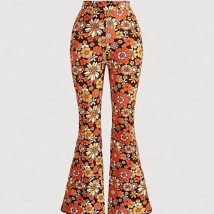 TEMU 여성용 벨바지 플레어 팬츠 - 와이드 벨바텀, 중간 신축성, 세탁기 사용 가능, 캐주얼 & 드레시 스타일, 편안한 착용감 (사계절 착용 가능) - 영어 & 중국어 이름 호환