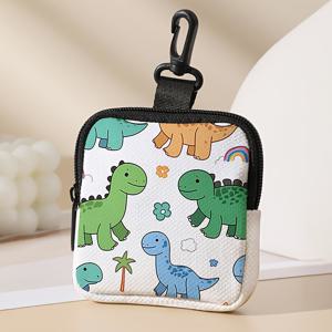 TEMU 1개, 만화 공룡 동전 지갑, 대용량 폴리에스터 지퍼 지갑, 키, USB 케이블, 이어폰, 기계 세척 가능, 무안감, 중성 스타일