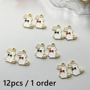 TEMU 부활절 카와이 미니 흰토끼 합금 펜던트 12개, 귀여운 나비결动物참, DIY 목걸이 팔찌 귀걸이 주얼리 액세서리, 의류 가방 장식, 발렌타인데이 선물