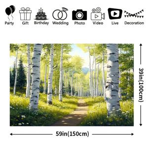TEMU 1개 매력적인 봄 숲길 폴리에스테르 배경 - 파티 장식, 가족 모임 및 사진 촬영을 위한 무성한 녹지 & 햇빛 장면 - 실내/외부 다용도 사용, 야외 정원 장식