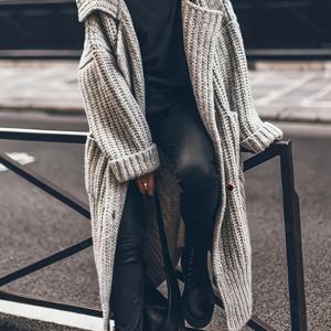 TEMU 플러스 사이즈 - 플러스 사이즈 - 새로운 가을/겨울 유럽/미국 스타일의 넉넉한 칼라, 하이넥, 우아한 고급진 디자인의 단색 롱 가디건