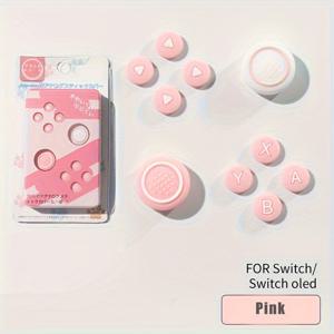 TEMU 스위치 & 스위치 OLED 컨트롤러용 D-pad 방향 버튼 ABXY 키 스티커, 스틱 그립 캡 커버 NS 스틱 라이트 베이지 케이스