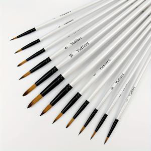 TEMU 아크릴 수채화 오일 구아쉬 얼굴 바디 페인팅용 소프트 합성 나일론 헤어 포인트 팁 라운드 브러시 세트 12개