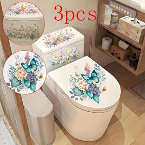 TEMU 3pcs 컬러풀한 꽃 장식용 화장실 스티커 세트, 방수 화장실 스티커, 욕실 벽 스티커 장식, 자체 접착식 화장실 좌석 스티커, 욕실 벽 스티커, 욕실 화장실 홈 장식 벽 스티커