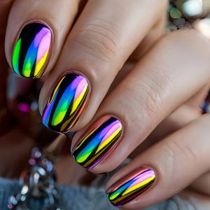 TEMU 24개입 블루 손/발용 전기도금 잔여물 없는 네일 스티커 - 메탈릭 광택의 숏 스퀘어 팁 네일 데칼, DIY 매니큐어/페디큐어용 반짝이는 네일 아트 팁, 옴브레 네일