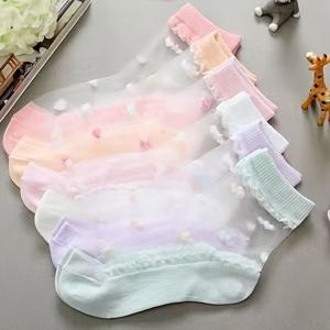 TEMU 여아용 귀여운 아이스 실키 섬유 원단 양말 5켤레, 여름 통기성 흡습성 크루 삭스, 통增加厚度 내마모성 미끄럼 방지 발바닥용 숏삭스