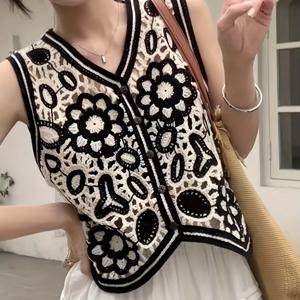 TEMU 여성 에스닉 스타일 자수 레이스 코바늘 벨트 가디건 민소매 탑 겉옷