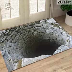 TEMU 2D 평면, 1개, 시각적 환상 무한한 심연 패턴 도어 매트, 스톤 웰헤드 HD 프린팅 미끄럼 방지 도어 매트, 실내외용, 세탁기 사용 가능, 현관, 야외 RV 공간, 홈 데코, 캠핑 바닥 커버, 시각적 환상 디자인, 2D 평면