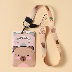 TEMU 1개 카피바라 ID 카드 홀더 (랜야드 포함) - 학생증 & 사무실 패스용 내구성 PVC 플라스틱 케이스 | 커버 디자인 | 부드러운 메커니즘 | 학생 및 직장인에게 이상적인 선물