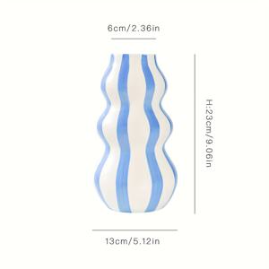 TEMU 1개 빈티지 세라믹 화병 - 비대칭 호리병 모양, 줄무늬 추상 화병, 꽃꽂이용, 세라믹 장식 카운터탑/거실 선반 - 발렌타인데이 & 어버이날 선물 추천