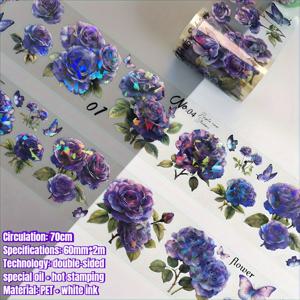 TEMU 78.74인치 고품질 플로럴 핫 스탬핑 PET 테이프, 2m 롤 (우아한 블루/핑크/퍼플), 고급스러운 디자인의 꽃무늬 테이프, 100cm/70cm 루프형, 스크랩북킹 & DIY 공예용 장식 접착 테이프 | 스크랩북 액세서리