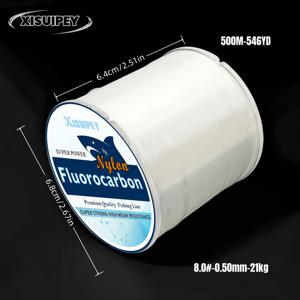 TEMU 500미터 흰색 플루오로카본 낚싯줄, 강력한 인장 강도, 내마모성, 물고기 물고기 방지 기능이 특징이며, 루어 리더 라인에 적합합니다.