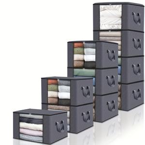 TEMU 10개입 접이식 두꺼운 원단 수납백 (손잡이 포함) - 침실, 옷장, 옷, 담요, 옷장 정리용, 회색, 침대 밑 수납