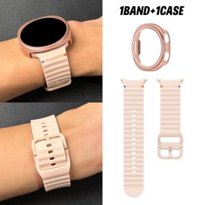 TEMU 2개입, 삼성 워치 8 웨이브 스티치 컬러풀 버클 스트랩 + 삼성 워치 8 세미 인클로즈드 할로우 케이스 40/44/46mm, 스포츠용 통기성, 땀 방지, 충돌 방지, 남녀 공용.