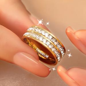 TEMU 남녀 모두에게 적합한 사각 큐빅 지르코니아 반지 한 쌍, 고급 웨딩 및 약혼 주얼리 선물 (도금)