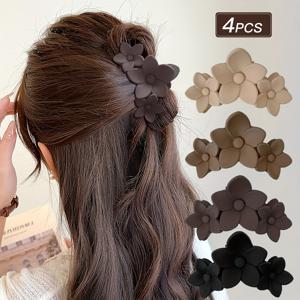 TEMU 여성용 4개 세트, 커피 블랙, 스타일리시하고 심플한 중간 크기의 꽃 모양 헤어 집게핀, 데일리용으로 적합, 여성 헤어 액세서리, 선물용으로 추천