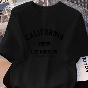 TEMU 컬리지 스트리트 스타일의 소프트 반팔 티셔츠를 입는 그룹을 위한 지원, 프린트 디자인, 스탠다드 사이즈, 루즈하고 트렌디하며 편안한 캐주얼 패션에 적합. 여성용 반팔 - 세탁기 사용 가능.