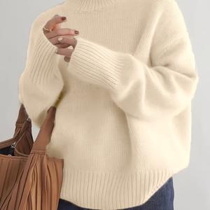 TEMU 우아한 여성용 두꺼운 터틀넥 울 스웨터 - 부드럽고 단색의 긴팔 풀오버, 가을 및 겨울용, 레귤러 핏, 캐주얼한 따뜻함, 미학, 내구성이 뛰어난 겨울 착용감, 그리고 쾌적한 촉감