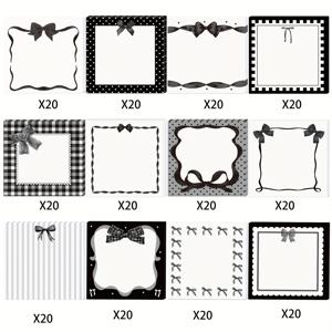 TEMU 12개입(240페이지) 블랙 보우 테마 사각 스티커 메모지 자체 접착식 필기 메모패드, 학교 문구 생일 파티 용품