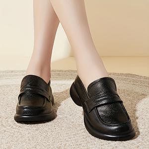 TEMU 여성용 토퍼 레이어 소가죽 로퍼, 미끄럼 방지 밑창, 여성 신발