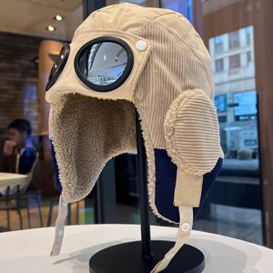 TEMU 남녀 공용 기모 안감 파일럿 모자, 겨울용 플러시 따뜻한 고글, 레이펑 모자 (야외 등반 및 스키용), 귀 보호 모자