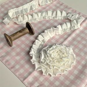 TEMU 1 야드 이중 레이어 러플 플라워 트림 - 생생한 핑크, 옐로우, 퍼플, 그린, 오렌지, 레드, 브라운, 티얼, 라벤더, 버건디, 골든, 네이비, 다크 그린, 라이트 그린, 다크 브라운, 라이트 브라운