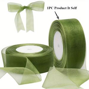 TEMU 45.72미터 세이지 그린 오간자 선물 리본 | 꽃꽂이, 선물 포장, 공예, 의류 액세서리 및 포장용 쉬어 플로럴 크래프트 테이프 | 우아한 장식, 부드러운 질감, 웨딩 데코, 공예 애호가