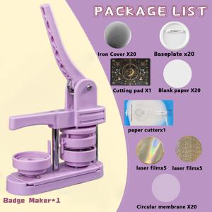 TEMU 버튼 제작기 키트, 5.8 Cm / 2.25 Inch, 재료 20세트, 종이 커터, 커팅 매트, 원형 레이저 필름 10매 포함, 총 5가지 색상, 가족 모임 및 휴일 선물용으로 적합