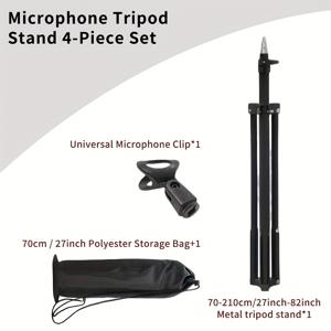 TEMU 헤비듀티 마이크 스탠드 (마이크 미포함) - 삼각대/붐/플로어 스탠드, 높이 조절 가능, 견고하고 내구성 강함, 캐리어 케이스, 마이크 클립, 스크류 어댑터 포함. 녹음, 노래, 팟캐스팅, 라이브 스트리밍, 라이브 공연에 이상적