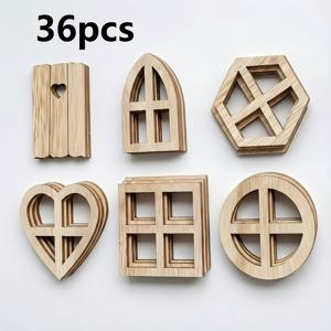 TEMU 36개 빈티지 나무 창문 혼합 세트 | 생일, 결혼식, 크리스마스, 새해, 부활절, 발렌타인데이, 파티, 축제, 미니 정원, 컨트리 하우스 장식을 위한 페인팅 홈 데코