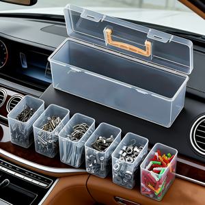 TEMU 7개 (작은 상자 6개 + 큰 상자 1개) 공구 부품 보관 상자, 다중 격자 휴대용 투명 공구 보관 상자, 가정용 나사, 렌치, 하드웨어 추가 분류 보관 상자, 장난감 정리 상자, 휴대용 칸막이 정리 분류 상자