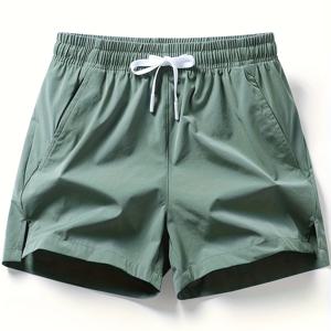 TEMU 남성 솔리드 컬러 집업 드로스트링 캐주얼 반바지