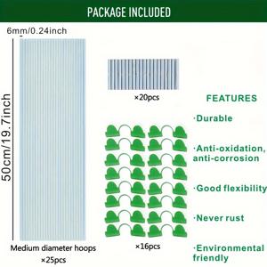 TEMU 6mm 재사용 가능한 정원 후프 성장 터널 61개 세트, 섬유 지지 프레임, 온실 후프, 심지, 정원 식물, 식물 그늘막, 덮개, 식물 지지 정원 말뚝, 원예 용품을 향상시키기 위한 제품