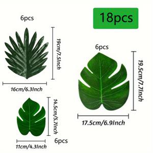 TEMU 18개 인공 열대 야자수 잎 줄기 포함 - 리얼한 인조 그린 팜 프론드, 정글, 하와이안 루아우 파티 장식, 웨딩 & 데코 - 사파리, 하와이안, 웨딩, 파티용 잎사귀