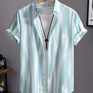 TEMU 남성용 캐주얼 반팔 셔츠, 컬러 블로킹 디자인, 중국 사이즈, 사이즈 가이드를 신중하게 확인하세요