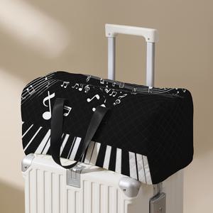 TEMU 세련된 피아노 음표 프린트 대용량 여행 더플백 - 튼튼한 폴리에스테르, 신발 수납공간이 있는 패셔너블한 오버나이트 & 요가 캐리온