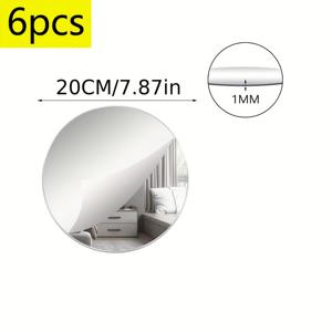 TEMU 6개 팩 클래식 스타일 20cm 둥근 아크릴 벽 거울, 자체 접착 장식 거울 스티커, 세라믹 표면 호환, 수평 방향, 전기 불필요, DIY 분리 가능한 원형 거울 아파트 장식용