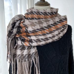 TEMU 신상품 프린트 숄 1개, 가을 겨울용 도톰한 반다나, 야외용 패셔너블한 방한 스카프, 고급 이미테이션 보온 스카프, 클래식 방풍 눈스카프, 인기 협상용 스카프, 남녀공용 컬러 블록 패턴 스카프, 200 * 65cm