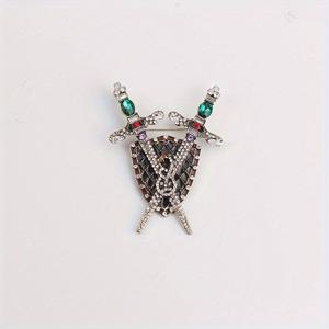 TEMU 스톤 장식 검과 방패 브로치, 크리에이티브 레트로 뱃지, 의류 액세서리용 메탈 브로치