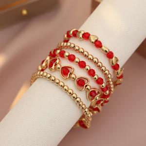 TEMU 5pcs 우아한 스타일 여성용 팔찌 세트, 빨간 하트 장식 - 어머니의 날, 데이, 일상 착용에 완벽, 일상적인 상황 액세서리 | 우아한 팔찌 세트 | 매력적인 액세서리, 여성용 팔찌 세트