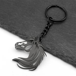 TEMU 남녀 공용 검은 말 머리 펜던트 키체인, 스테인리스 스틸 동물 속이 빈 힙합 키링, 우정 파티