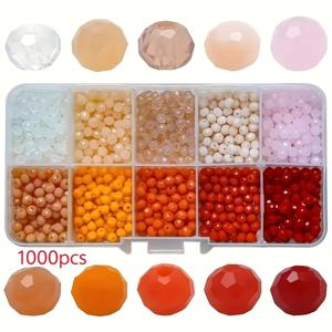 TEMU DIY 주얼리 제작용 10색 박스형 4mm 우아한 유리 구슬 1000개, 목걸이, 귀걸이, 팔찌용 심플 액세서리, DIY 디자인 강화